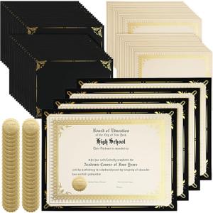 Fainne 100 Sets Certificate Paper Kit Single Sided Awards Holder with Foil Border for 8.5 X11 Certificate Covers Foil Award Seals Stickers Diploma Covers (Black)
