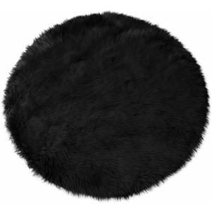 Black Round Rug 4ft Circle Fluffy Fuzzy Furry Rug for Bedroom Living Room Dorm Faux Sheepskin Fur Shaggy