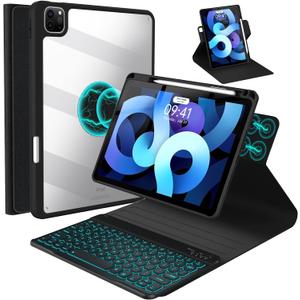 BLUTLOTUS Keyboard Case for iPad Air 11 Air 5th 4th Generation 10.9 inch, Pro 11 1st/2nd/3rd/4th, 360 Rotatable Magnetic Case with Pencil Holder Groove, 7 Color Backlit Wireless Keyboard (Black)