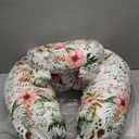 Nursing Pillow for Breastfeeding, Breastfeeding Essentials for Newborn, More Support for Mom and Baby, with Adjustable Waist Strap and Removable Cotton Cover (Small Leaves)