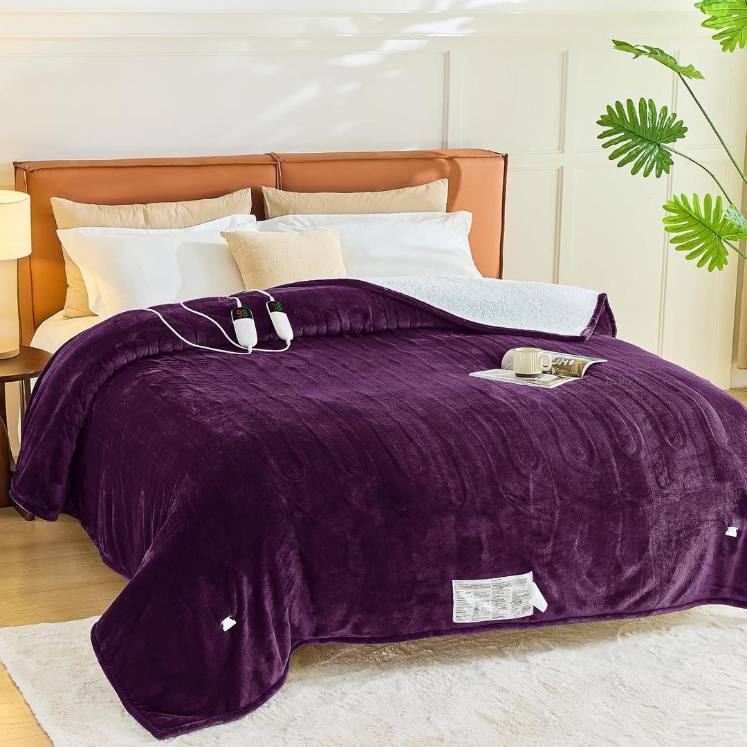 Heated Electric Blanket Queen Size - 84" x 90" Heating Blanket with Dual Control, 10 Heating Levels & 8 Hours Auto Off, Soft Warm Flannel Blanket, Christmas Birthday Gifts for Senior Grandma