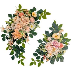 Pack of 2 Wedding Arch, Artificial Flowers, Wedding DecorFlower Garland Be Suited to Banquet, Party, Reception Entrance Welcome Sign and Background Decoration (Champagne)