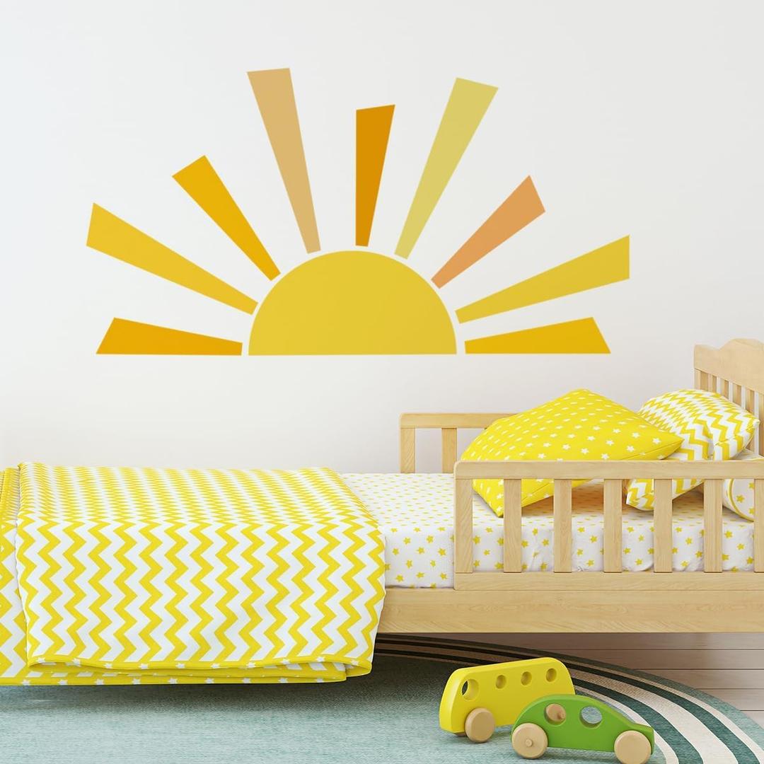 Denylo pro 53x29.9 Inch Boho Half Sun Wall Decal Large Wall Decal Sunshine Wall Stickers Vinyl Wall Decals Removable Peel and Stick Wall Stickers for Nursery Kids Room Playroom Decor Denylo pro-1