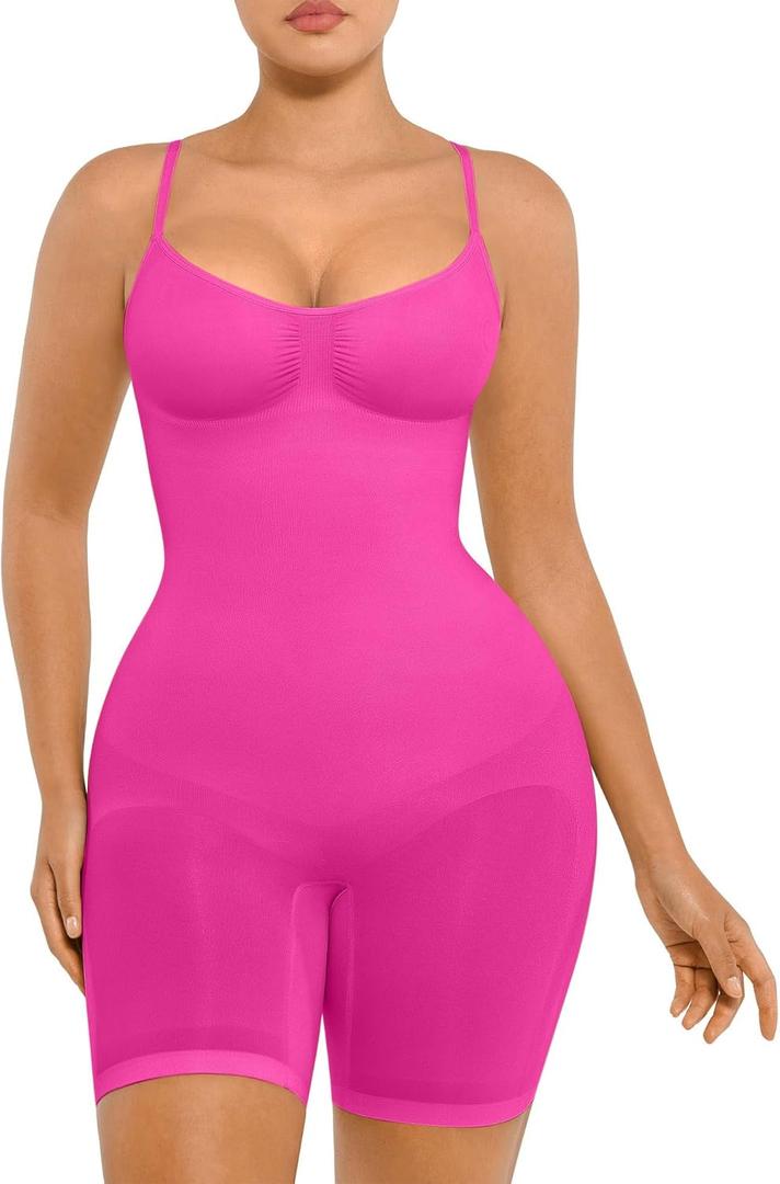 FeelinGirl Shapewear Bodysuit Tummy Control Seamless Sculpting Hip Enhancer Body Shaper for Women (X-Large-XX-Large, Raspberry Pink)