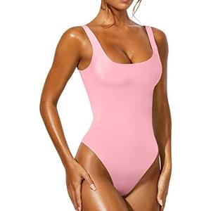 YFANG Women's Sexy Basic Bodysuit Sleeveless Double Lined Slim Fit Tank Tops, Medium