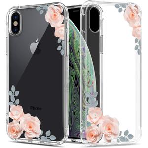 Floral Clear Pretty Phone Case for iPhone Xs/iPhone X 5.8 Inch for Women/Girls,Flower Design Transparent Slim Soft TPU Shockproof Drop Protection Silicone Cover Shell,FL-24