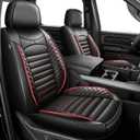 DISUTOGO Car Seat Covers Custom Fit for Dodge Ram 1500/2500/3500HD 2002-2025 2026 Pick-up:Crew Double Mega Quad Cab Waterproof Leather Truck Seat Covers Protector(2 PCS Front Only/Black&Red)