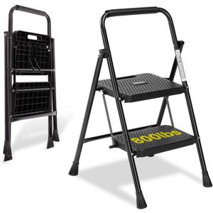 Simple Deluxe Step Stool Foldable, 3 Step Ladder Portable Ladder with Wide Anti-Slip Pedal, Step Stool for, Lightweight Step Ladder for Home Kitchen and Outdoor, Black (2 Step Large)