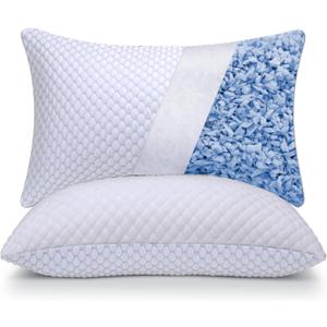 Cooling Pillow for Sleeping, CertiPUR-US Shredded Memory Foam Queen Pillow Set of 1, Cool Pillow for Hot Sleepers Adjustable Firm Pillow for Side, Back, Stomach Sleepers Soft Yet Support, White