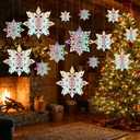 Christmas Snowflake Hanging Decorations, 12 Pcs 3D Silver Paper Snowflakes, Snow Flakes Garland Ornament for Ceiling Xmas Frozen Winter New Year Holiday Birthday Home Office Classroom Party Decor