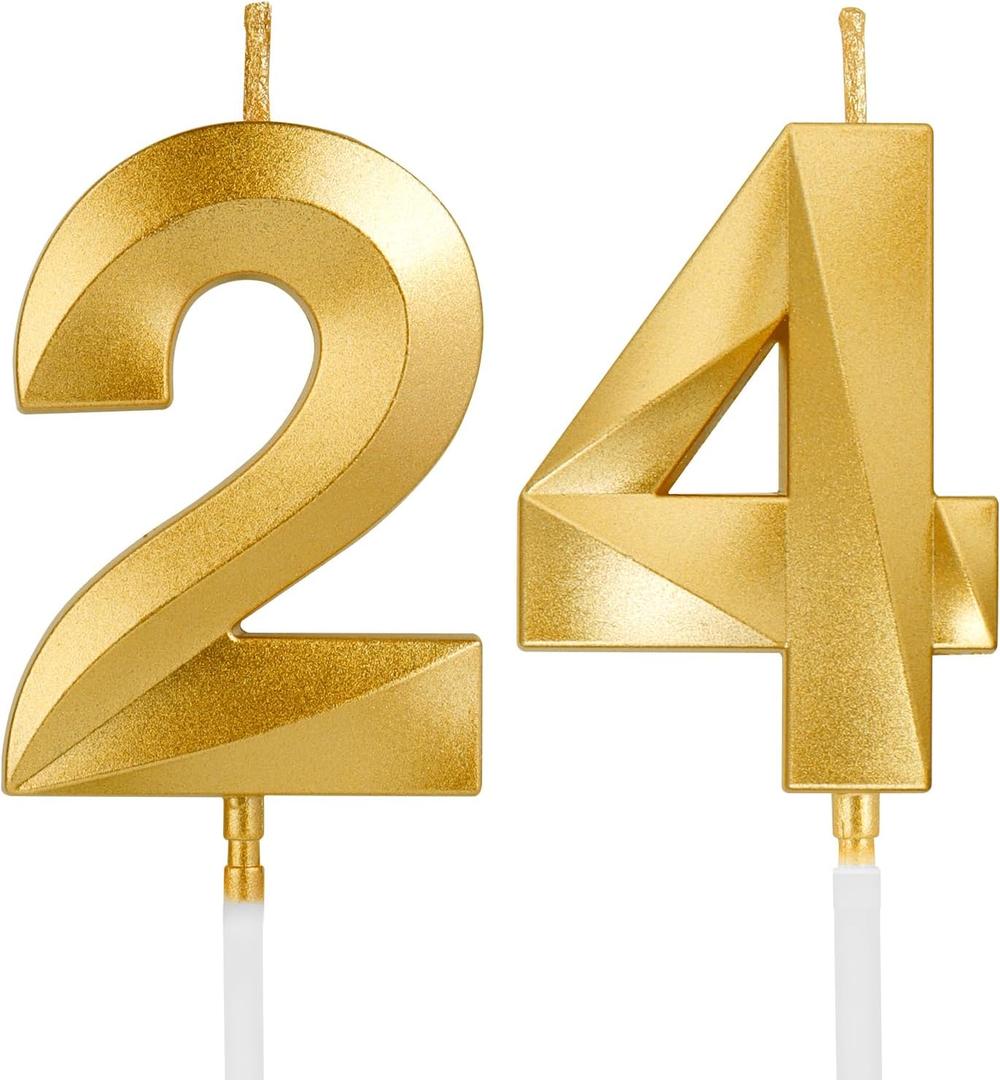 Birthday Candles, 1.96 Inch Number 24 Happy Birthday Candles, Number Candles Decoration for Birthday Party and Anniversary Celebration(Champagne Gold)