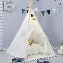 Tent for Kids with Padded Mat, Foldable Play Tent with Carry Bag for Indoor Outdoor, Pompom Lace Cotton Canvas Playhouse Tipi for Girls Boys, Pack Of 2