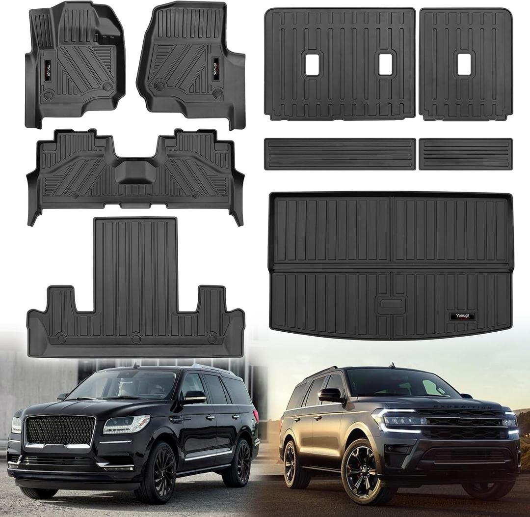 for 2018-2024 2025 Ford Expedition Max/Lincoln Navigator L 7 Seater Floor Mats 3 Row Trunk Cargo Liners Backrest Mat Set TPE Protection Mat Accessories (Only for 7seat, Fit MAX Or L)
