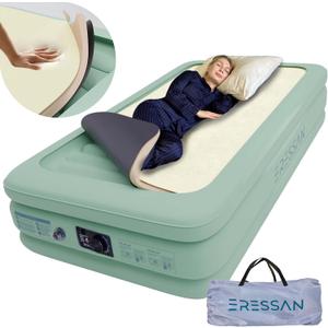 Twin Air Mattress with Build in Pump, Silk Foam Topper, 2in1 Blow Up Mattress 16" Tall with Ultra Soft 2.5" Foam Pad, Inflatable Mattress for Home, Travel, Guests, Camping Air Bed, Portable