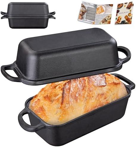 Amazon.com: GRMImosa 2 in 1 Cast Iron Bread Loaf Pan with Lid, Loaf Pans for Baking Bread, Even Heat Distribution for Meatloaf, Homemade Bread: Home & Kitchen