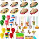 48 Pcs Mexican Fiesta Party Favors Set 12 Cinco De Mayo Sombrero Hats 12 Maracas Necklaces Bracelets for Birthday (Straw, Multicolor)