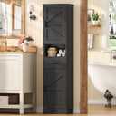TEENFON Tall Bathroom Storage Cabinet with Barn Doors, Narrow Bathroom Cabinet with Drawer, Narrow Storage Unit, Adjustable Shelves, Floor Cabinets for Living Room, Entryway, Kitchen, Black, 11.8"D x 15.8"W x 67"H