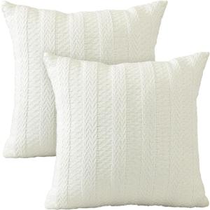 AVOIN colorlife White Woven Textured Throw Pillow Covers, 18 x 18 Inch Soft Jacquard Cushion Case Square Boho Modern Decoration for Bedroom Home Sofa Couch Set of 2