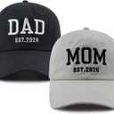 GzacDeope 2PCS Dad and Mom EST 2026 Hats for Men Women, Funny Adjustable Cotton Embroidered New Parents Gifts Baseball Cap
