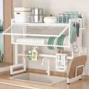 bukfen Dish Drying Rack, White Over The Sink Dish Drainer Drying Rack 2 Tier Dish Rack with Cover for Kitchen (White, Middle 33.46 Length) (Cream White)