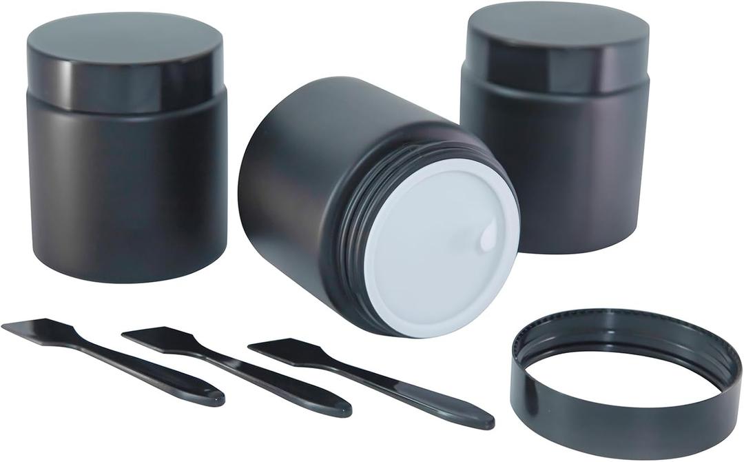 3Pack 4Oz Black Small Glass Jars with Lids, Lotion Container, Cosmetic Containers, Little Travel Jars for Creams with Mini Spoon (Matte Black)