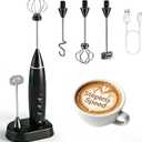 3-in-1 Electric Milk Frother with 3 Stainless Steel Whisks, USB Rechargeable Handheld Foam Maker with Charging Stand, 3 Speed Coffee Frother for Latte, Cappuccino, Hot Chocolate