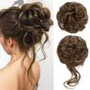 CJL HAIR 2PCS Messy Bun Hair Pieces Wavy Curly Synthetic Updo Chignon Fake Scrunchies Ponytail Extension for Women Chocolate