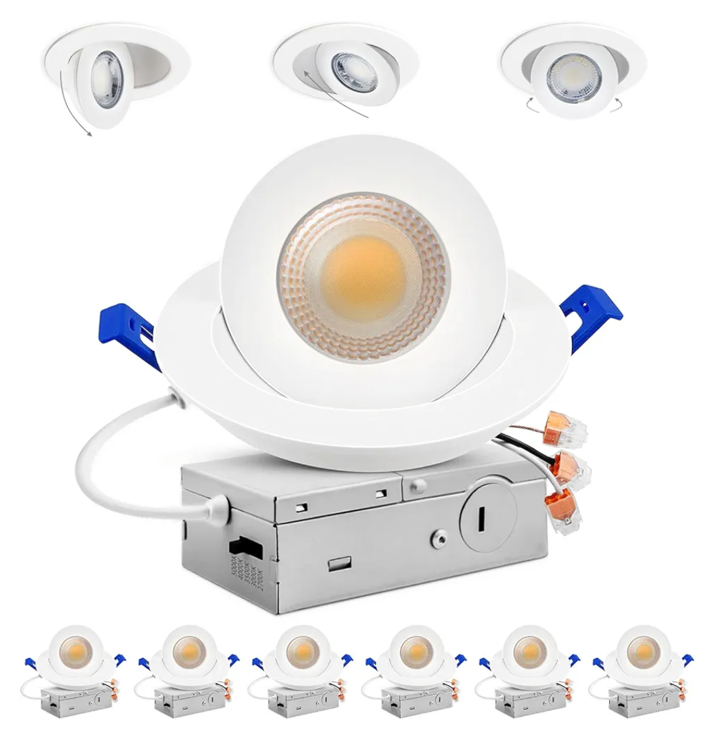 Adetu 4 inch 5CCT Gimbal Led Recessed Lights, 360°+90° Adjustable Directional Recessed Lighting, 2700K/3000K/3500K/4000K/5000K Dimmable Retrofit Eyeball Can Lights with Jbox, ETL(White, 1 pack)