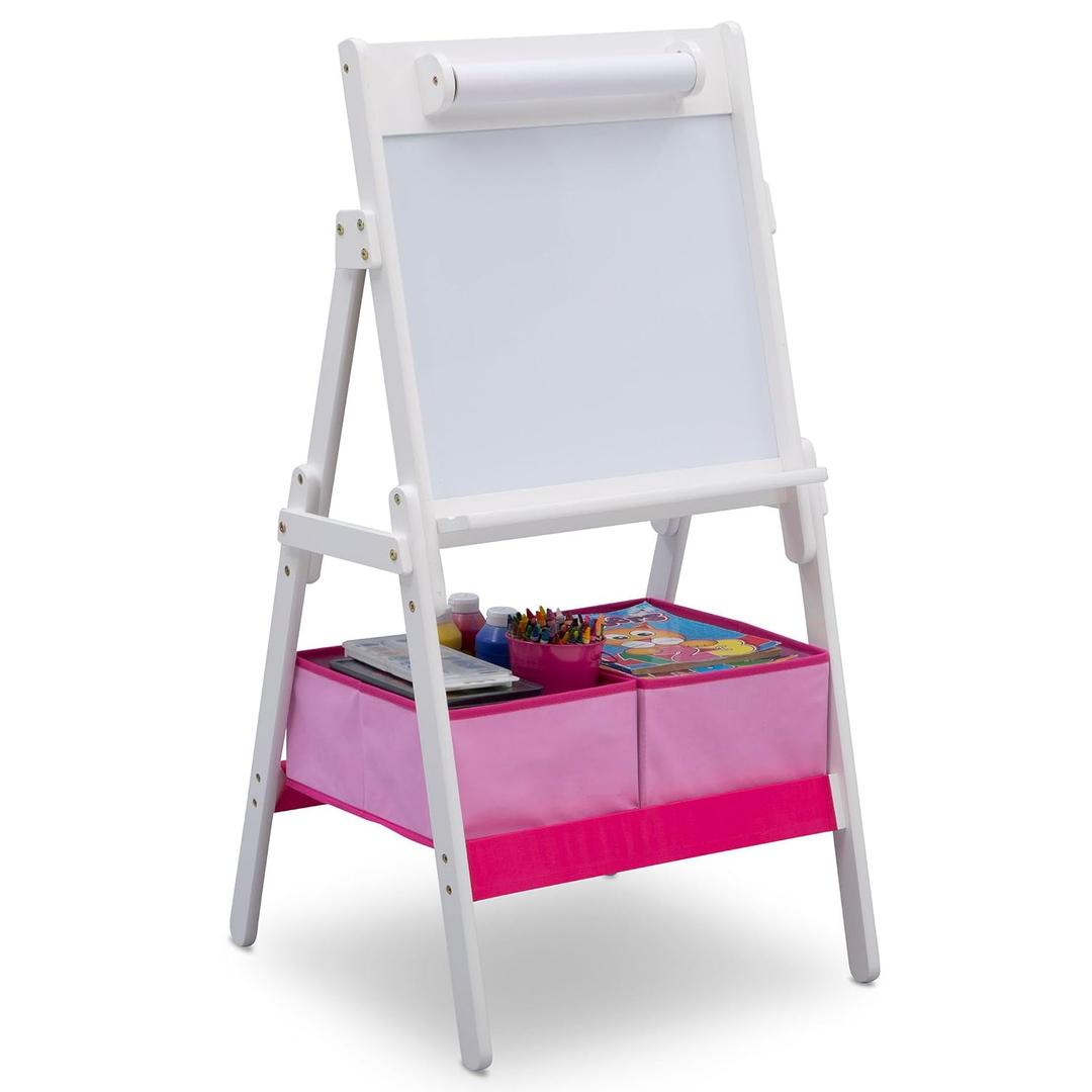 Delta Children Classic Kids Whiteboard/Dry Erase Easel with Storage, Bianca White