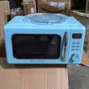 Galanz GLCMKZ11BER10 Retro Countertop Microwave Oven with Auto Cook & Reheat, Defrost, Quick Start Functions, Easy Clean with Glass Turntable, Pull Handle, 1.1 cu ft, Blue