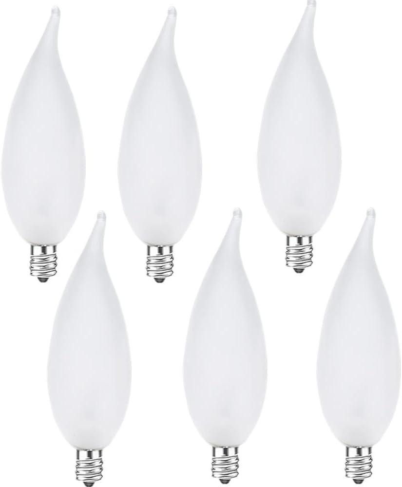 Frosted Flame Tip Chandelier Light Bulb 60W E12 Candelabra Base,Candle Light Bulbs for Chandeliers, Ceiling Fan Lights (6PACK)