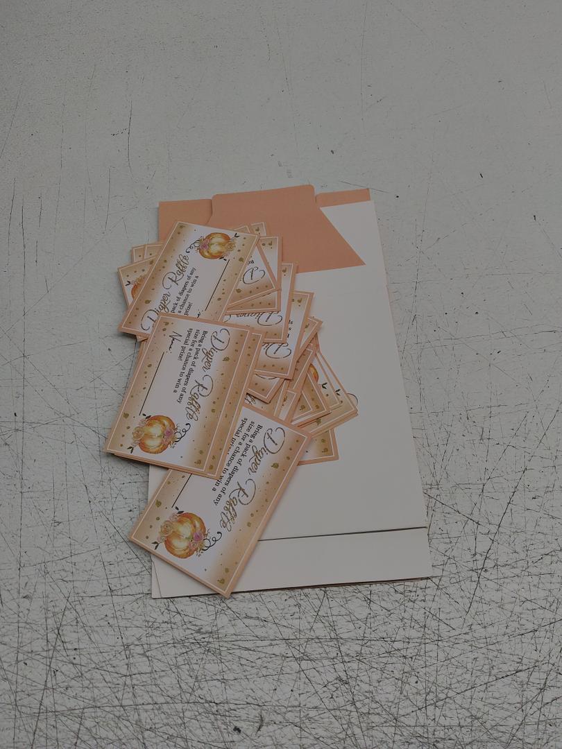 Teling 51 Pieces Diaper Raffle Tickets with Card Box Baby Shower Decorations Baby Shower Holder Box for Girl Boy Diaper Raffle Party(Pumpkin)