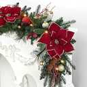 SHareconn 9FT Prelit Christmas Garland with Multi-Color LED Lights, Battery-Operated Timer, Includes Flower Ball & Poinsettia for Table Mantle Fireplace Indoor Outdoor Xmas Decor, Red and Gold, 9 FT