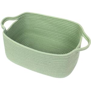 Cute Green Woven Basket, Empty Gift Basket for Christmas, Thanksgiving, Easter, Birthday, Cotton Rope Storage Bin with Handle for Gift, Dog Toy Box, Baby Nursery Organizer, Green Room Decor
