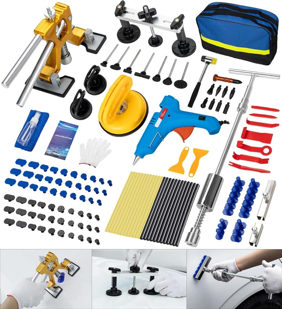 Dent Puller Hail Remover Kit, Professional Car Paintless Dent Removal Kit Tools, 2 in 1 T-Bar,Adjustable Dent Lifter, Bridge Puller Hammer Dent Suction Puller 
for Auto Body Truck Hail Damage DIY Repair