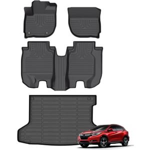 Floor Mats & Cargo Liner for Honda HRV 2022-2016 (AWD Model) All Weather Automotive TPE Liners Set Anti-Slip Waterproof Floor Liners Accessories (Car Mats+Trunk Mat) Black