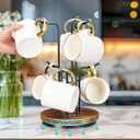 HULISEN 360 Rotating Mug Tree for Large Cups, Counter Coffee Mug Holder with 6 Hooks, Metal Coffee Cup Rack Stand for Countertop with Stable Wooden Base, Kitchen Counter Decor