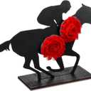 Amyhill Derby Horse Decorations - Wooden Horse Racing Table Centerpieces with Red Roses, Derby Party Supplies, Horseman Racing Signs for Tiered Tray & Racehorse Themed Table Decor (Vivid) 2 pcs 