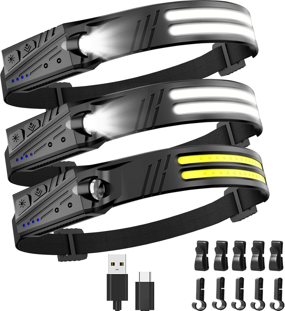 Headlamp Flashlight,3 Pack Super Bright 2000 Lumen Head Lamp,230Wide Beam 1500mAh Lampe Frontale,5 Modes IPX5 Waterproof 0.14lb Lightweight Headlights for Camping Essentials Hiking (XXX)