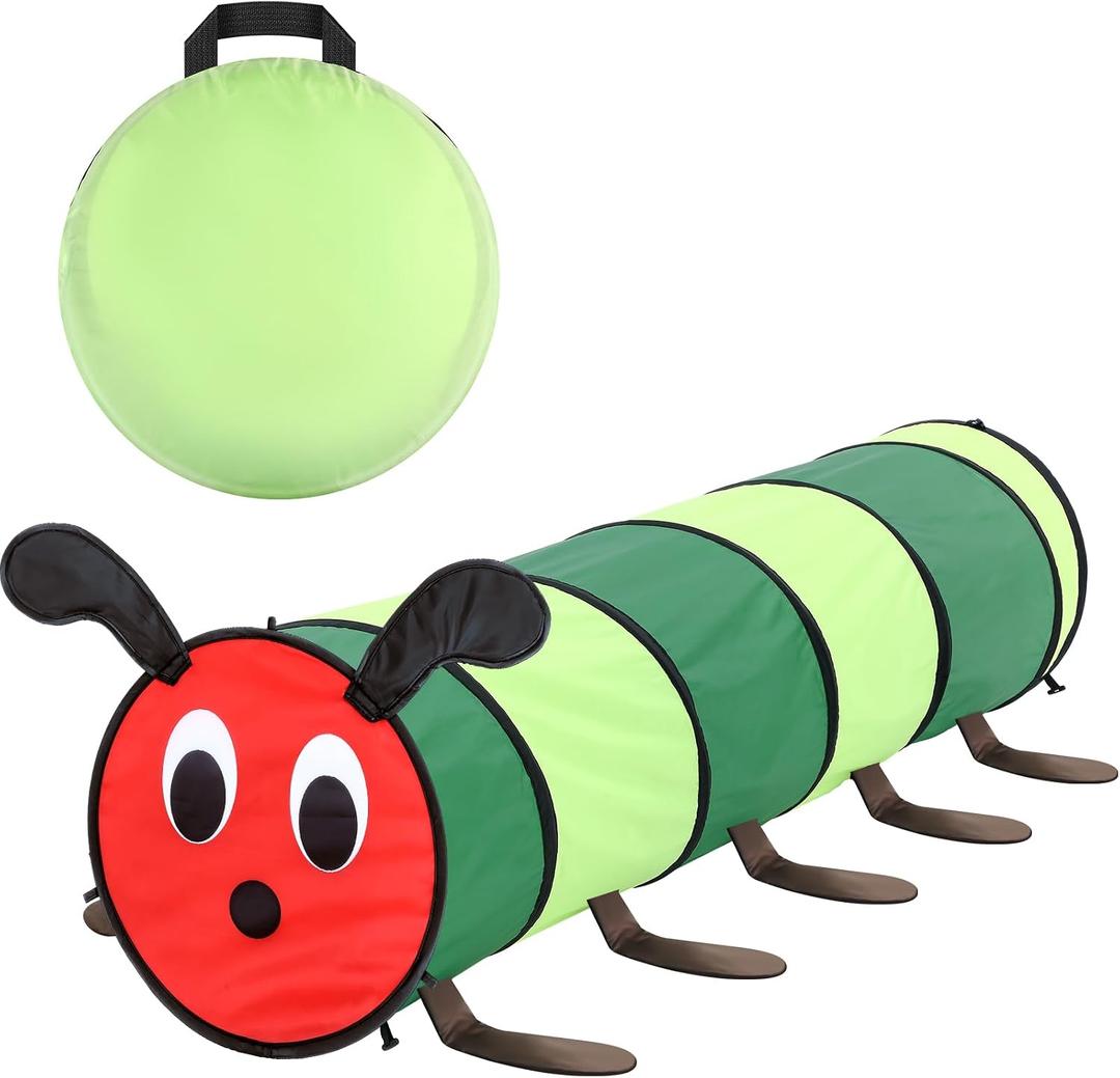 Soulchen Caterpillar Shaped Kids Play Tunnel 6-ft Colorful Pop Up Caterpillar Crawling Toy for Toddlers 1-3 Baby Crawling Tunnel Girl Boy Birthday Favor Gift for Infant Toddler Toys Dog Indoor Outdoor, 18.9 x 18.9 x 1.18 inches