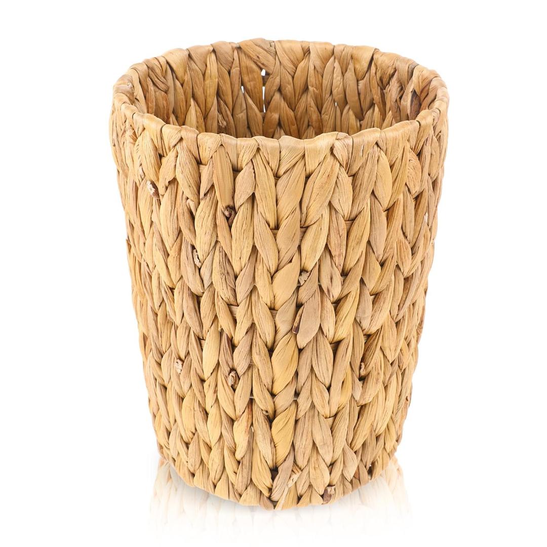 Dimeho Wicker Trash Can Small Waste Basket Water Hyacinth Wicker Garbage Can Office Garbage Cans Boho Woven Decorative for Home Bedroom Office Kitchen Living Room