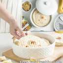 Large Tortilla Warmers with Lid, Embossed Ceramic Tortilla Holder Servers Oven Safe - Taco Tuesday, Taco Bar, 8.8 Inch Microwavable Food Storage Container, Bread Warmer Pancake Warmer, White, 8.8*8.8*4.1