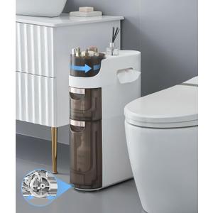 2-Tiers Slim Bathroom Storage Cabinet, Waterproof Narrow Floor Cabinet with Tissue Box and Wheels, Skinny Storage Organizer with Drawers for Small Spaces, Bathroom, Kitchen, Bedroom, 6.7