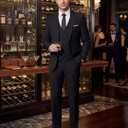 WULFUL Men's Slim Fit 3 Piece Suit, One Button Solid Blazer Business Party Jacket Vest Pants Set (Black, XXXL)