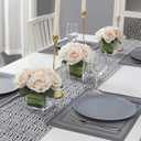 Fule Artificial Velvet Rose Flower Centerpiece Arrangement in vase for Home Wedding Decoration (Champagne)