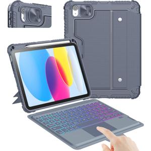Nillkin iPad A16 (11th Gen) / 10th Gen Case with Detachable Keyboard, Magic Trackpad, 7-Color Backlit, Portrait/Landscape Modes, Rugged Keyboard Case for iPad 11th / 10th Generation (2025/2022), Gray
