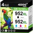 952XL Ink Cartridge Black and Color Combo Pack Replacement for HP 952XL 952 XL Ink Cartridge HP952 HP952XL for Officejet Pro 8710 7740 8720 8702 8210 8715 8730 7720 8740 Printers (BK/C/M/Y,4 Pack)