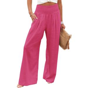 Angerella Womens Elastic High Waisted Palazzo Pants Casual Wide Leg Long Lounge Pant Trousers with Pocket (XX-Large, #1 Rose)