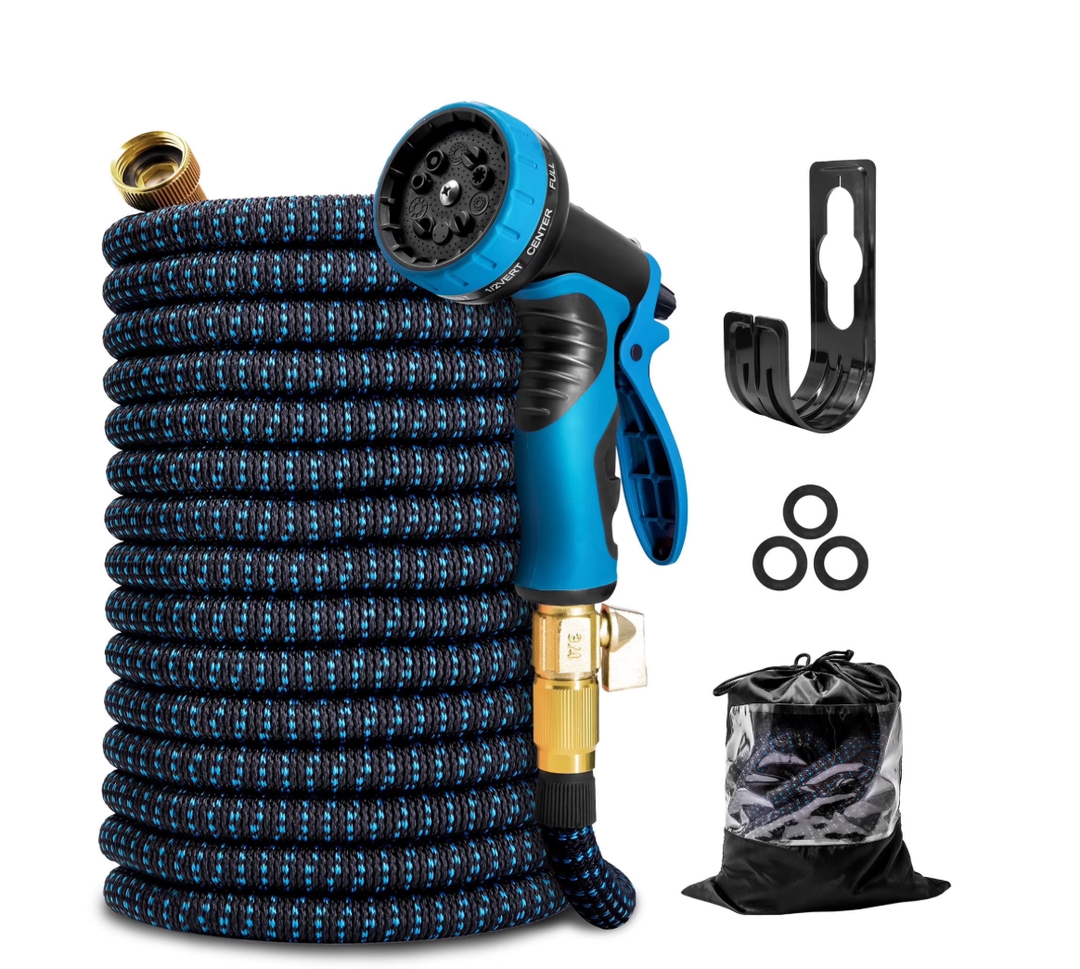 Kotto 150ft Flexible Garden Hose, Water Hose for Outside with 10 Spray Nozzles, Brass Connector, Leak-Proof, Blue, Father's Day Gifts