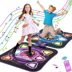 Double Dance Mat for Kids, Single & Double Players Electronic Dance Pad with Light-up12-Button Wireless Bluetooth, LED Light 5 Game Modes Christmas Birthday Gift for Girls Boys Ages 3 4 5 6 7 8 8-12
